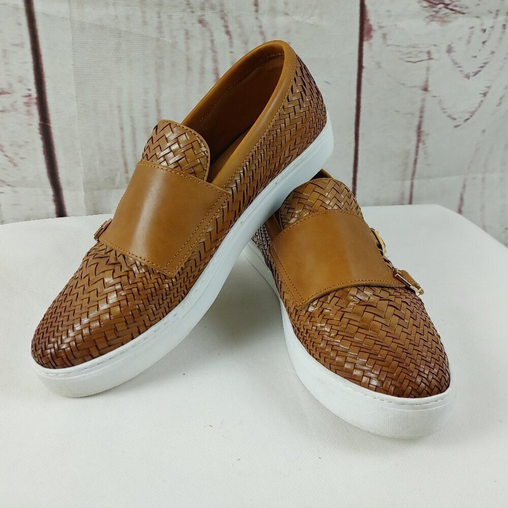 Marc Nolan Mens KYLER Size 12 Cognac Brown Woven Leather Monk Strap Shoes